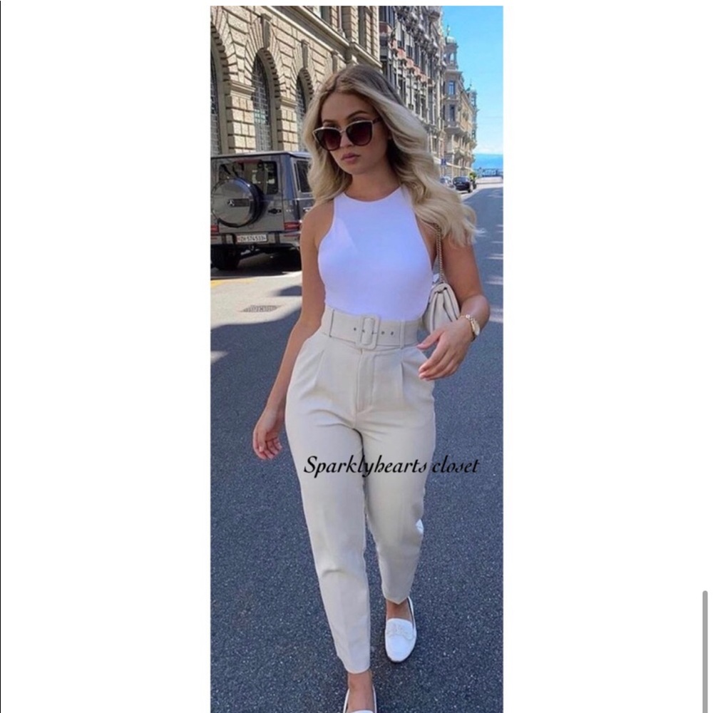 New Zara Belted Ecru Pants - Picture 10 of 11